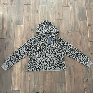 Lucky Brand Animal Print Cropped Cut Off Hoodie S NWT
